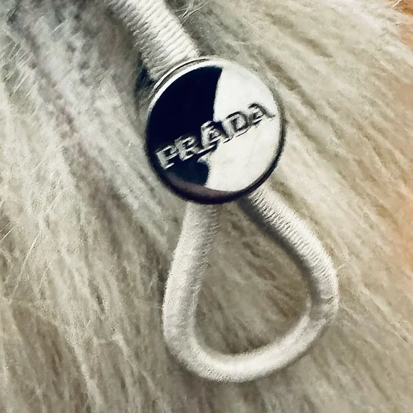 Prada Cream Faux Fur Knee Boot with Logo Plaque - Picture 7 of 7